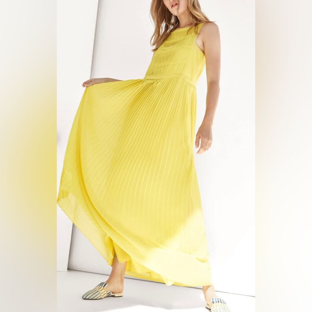 Massimo Dutti Yellow Pleated Maxi Dress